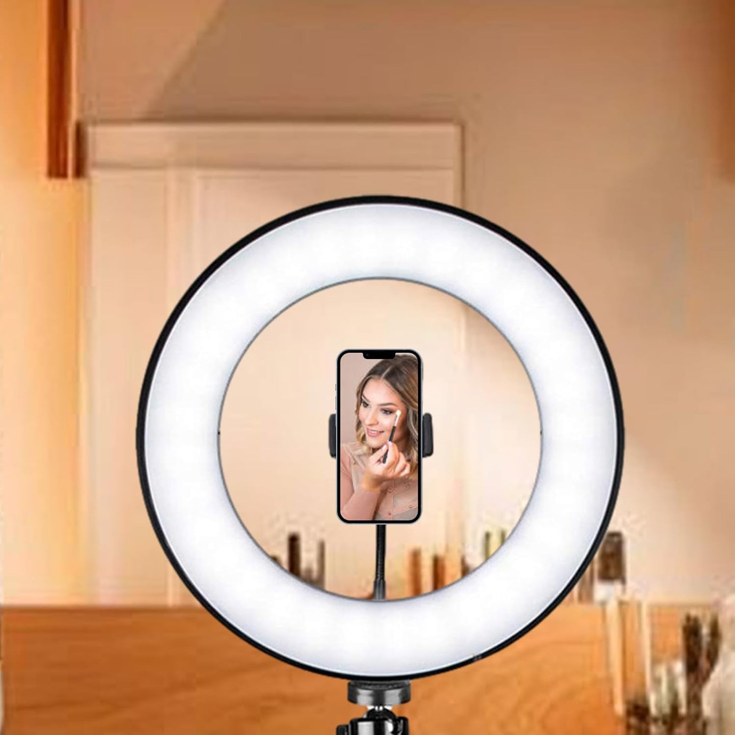 Trépied Réglable avec Support Téléphone et Anneau Lumineux