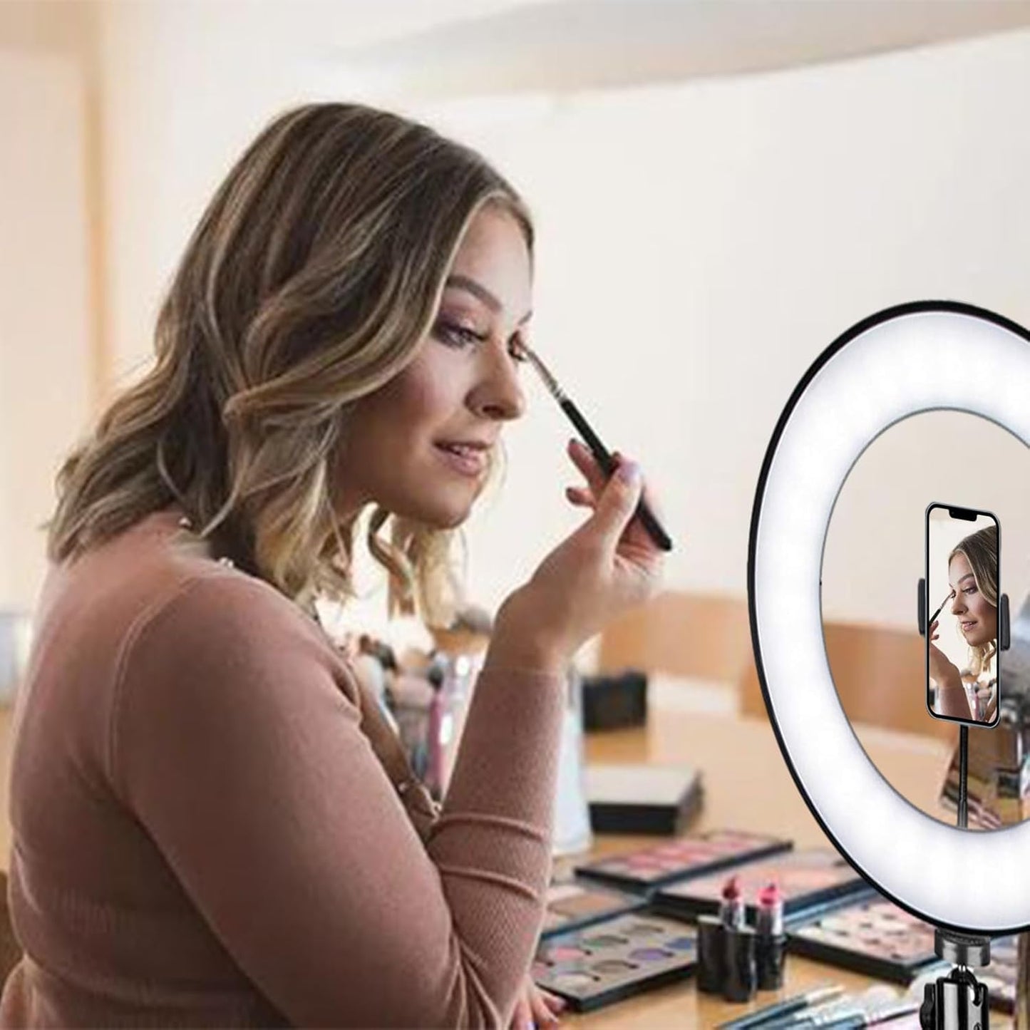 Trépied Réglable avec Support Téléphone et Anneau Lumineux