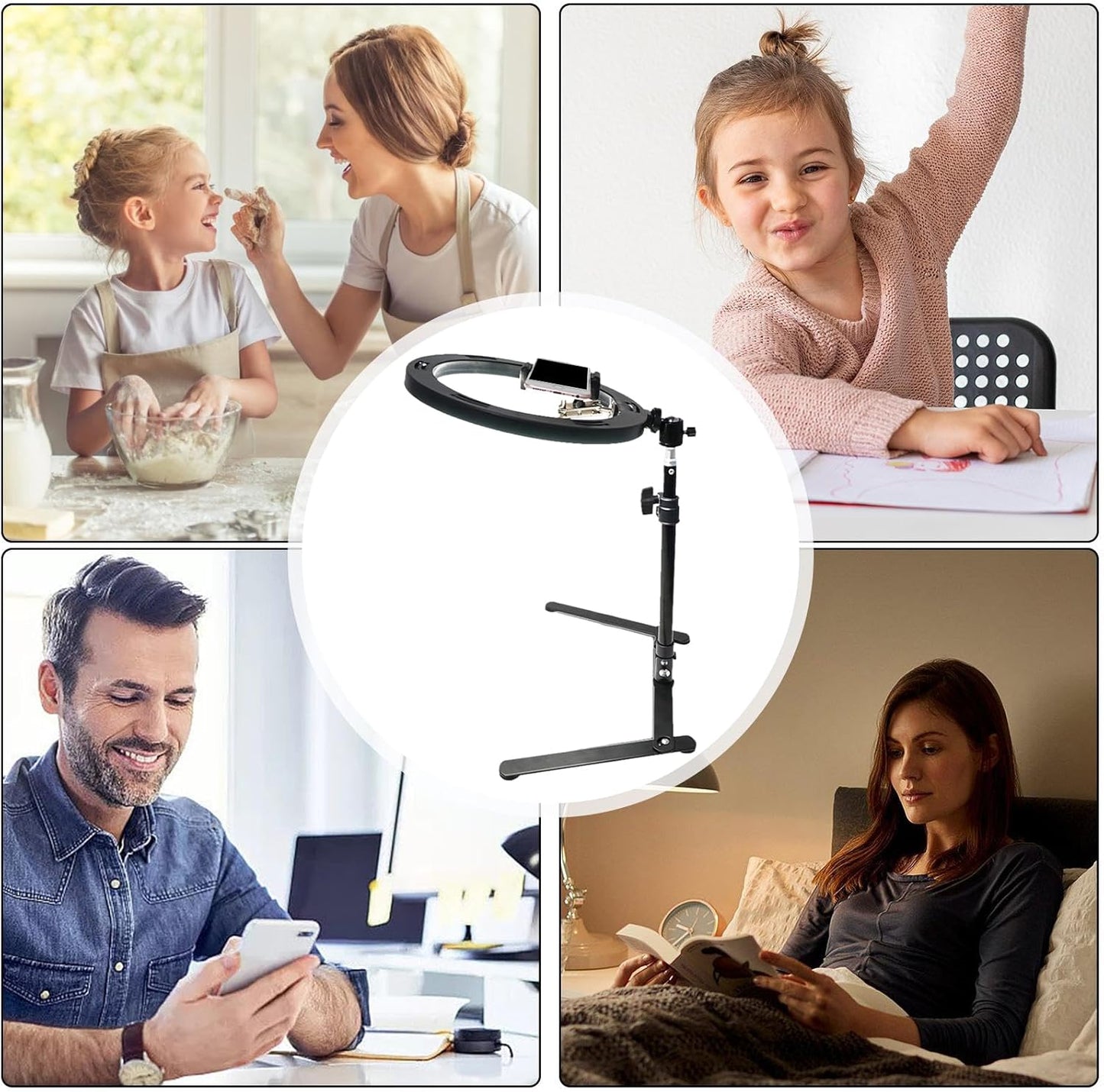 Trépied Réglable avec Support Téléphone et Anneau Lumineux