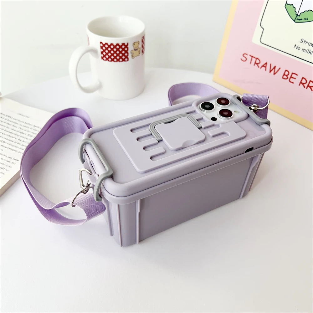 Coque iPhone 2-en-1 avec Lanière et Boîte de Rangement 3D