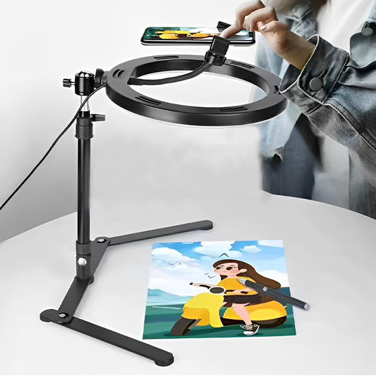 trépied stable avec lumière LED pour création de contenu