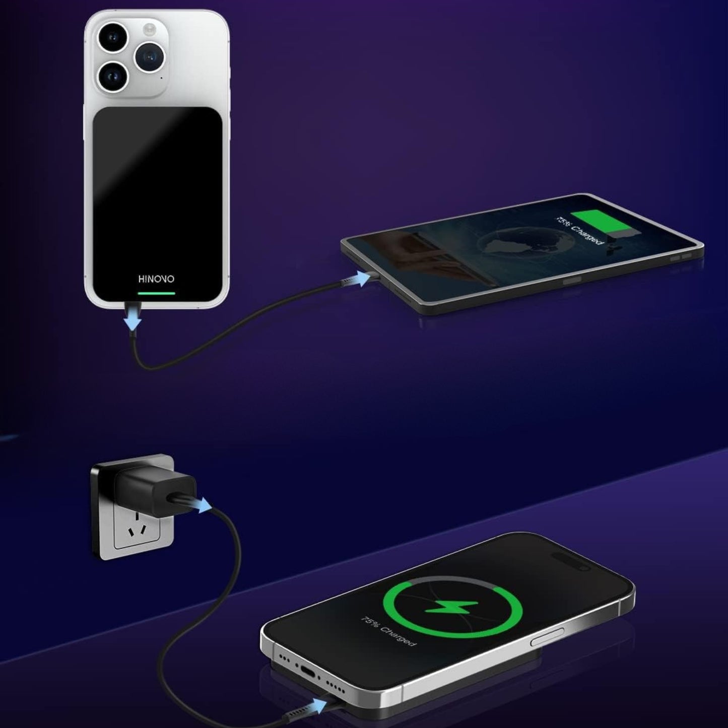 power bank 20000 mAh design transparent LED indicateur batterie