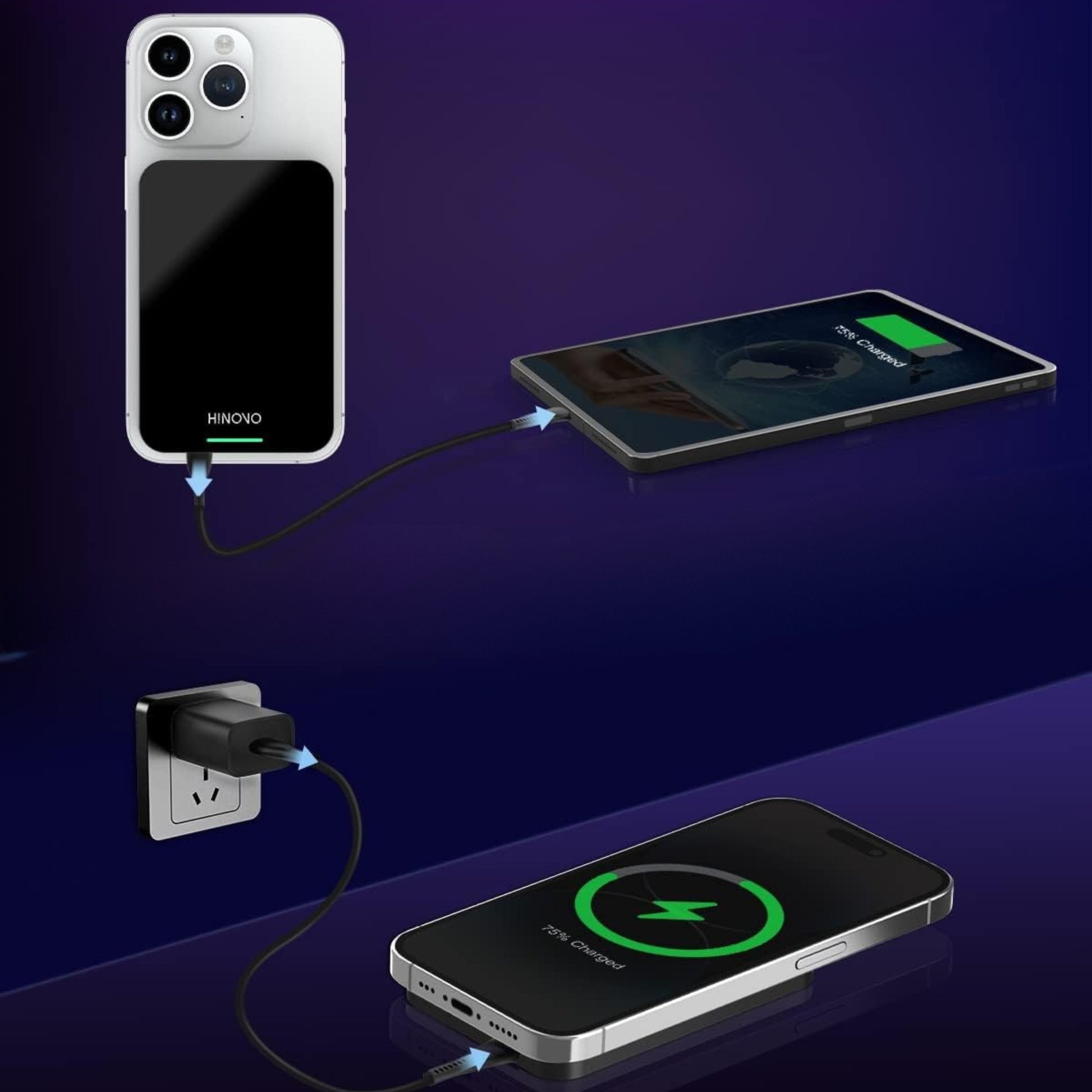 power bank 20000 mAh design transparent LED indicateur batterie