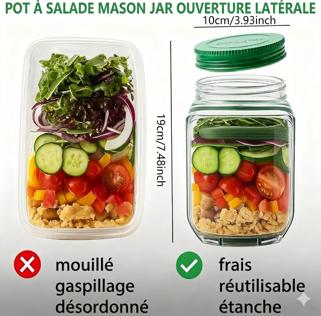 Lunch box étanche avec compartiments pour salade et vinaigrette