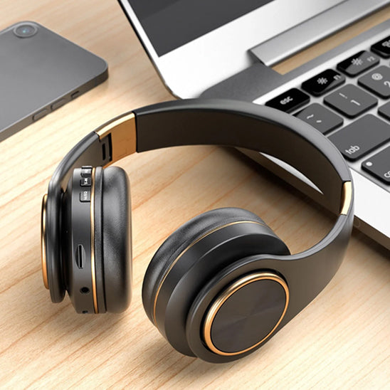 Gold Wireless Bluetooth Stereo Earphone Headset with Built-in Mic