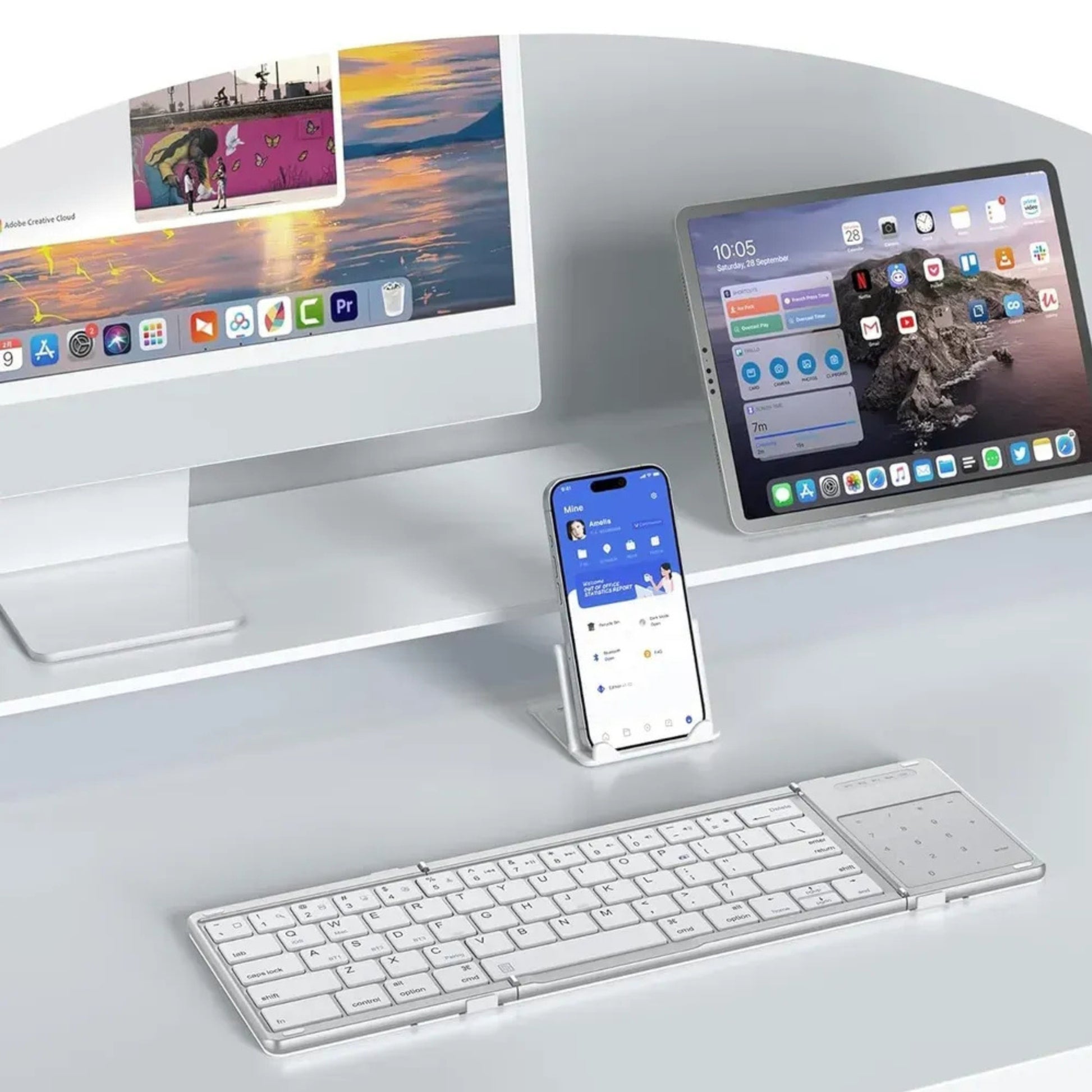 Clavier sans fil pliable ergonomique