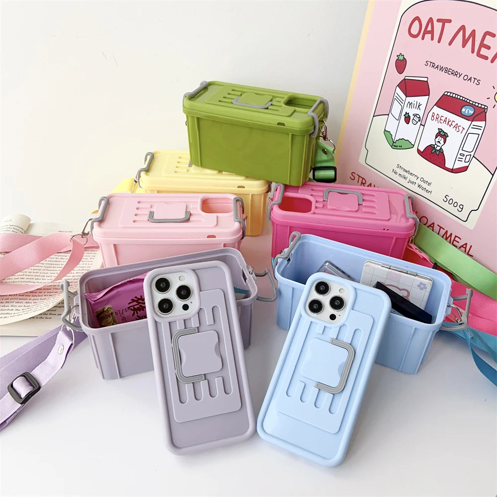 Étui iPhone 3D antichoc avec bandoulière et compartiment rangement