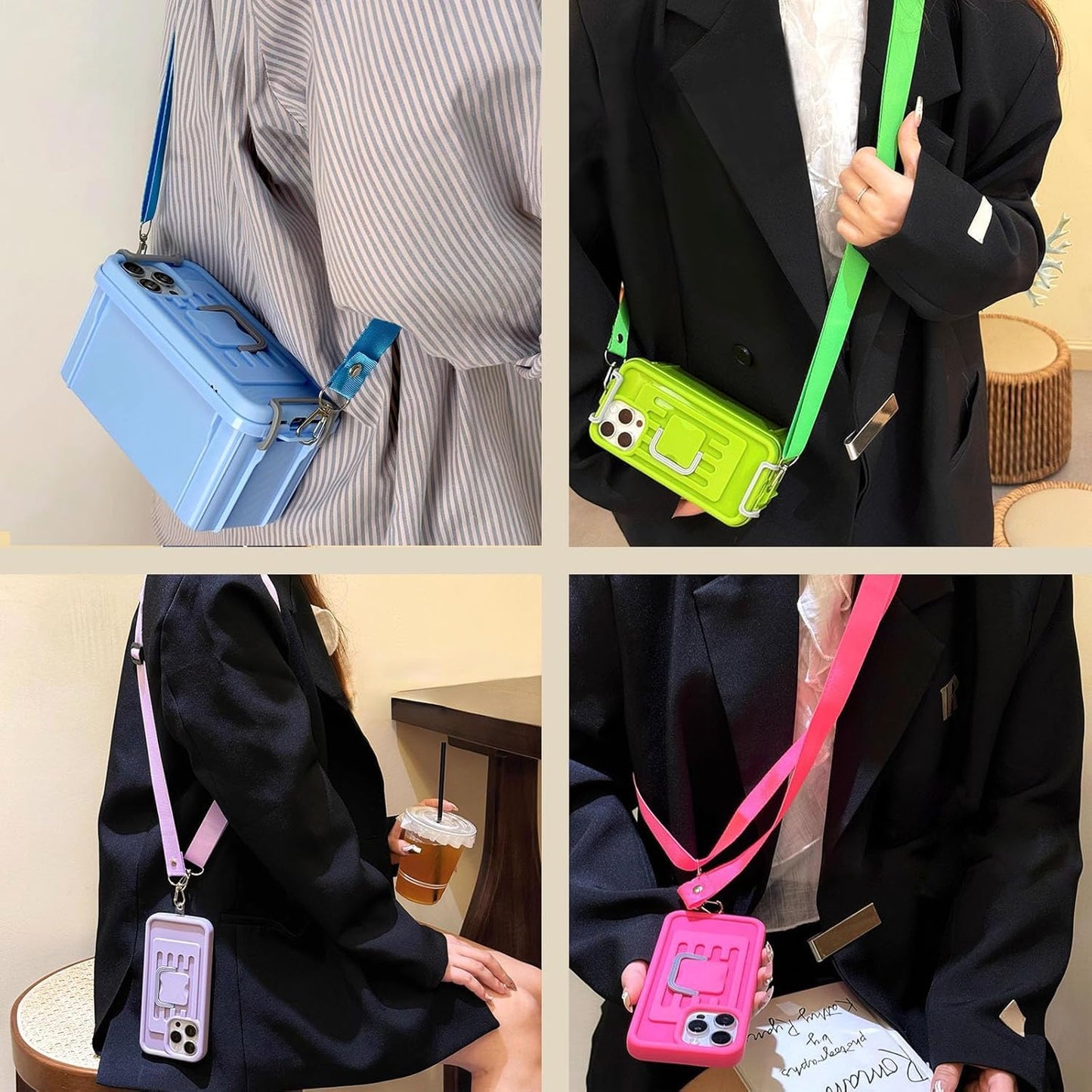 Coque téléphone iPhone avec lanière amovible et rangement intégré