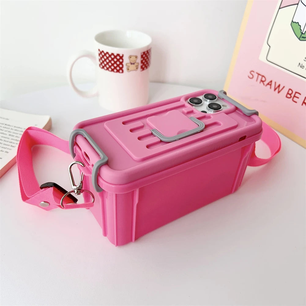 Coque iPhone multifonction portable avec lanière