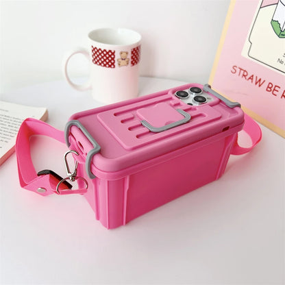 Coque iPhone multifonction portable avec lanière