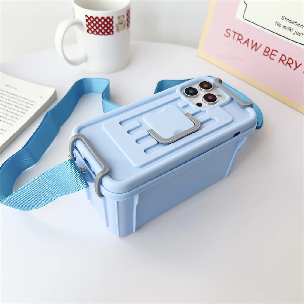 Étui iPhone 2 en 1 élégant avec boîte de rangement 3D