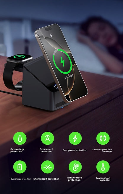 Chargeur Sans Fil Magnétique 3-en-1 MagSafe avec Support Auto-Rotatif