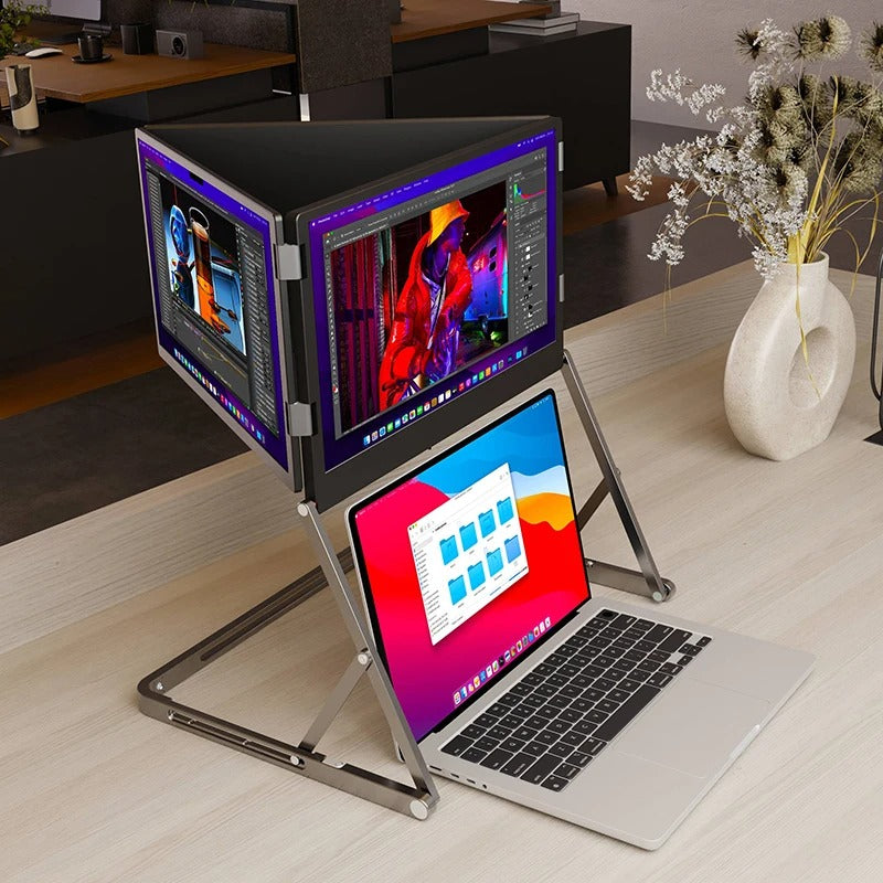 moniteur portable pliable à trois écrans Full HD IPS 