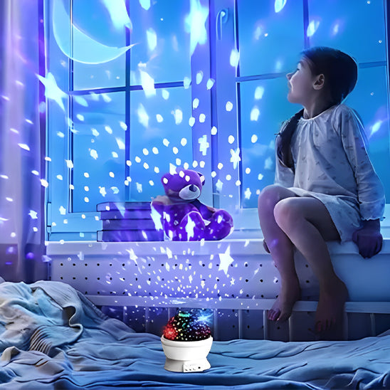 veilleuse enfant LED projette étoiles et lune colorées