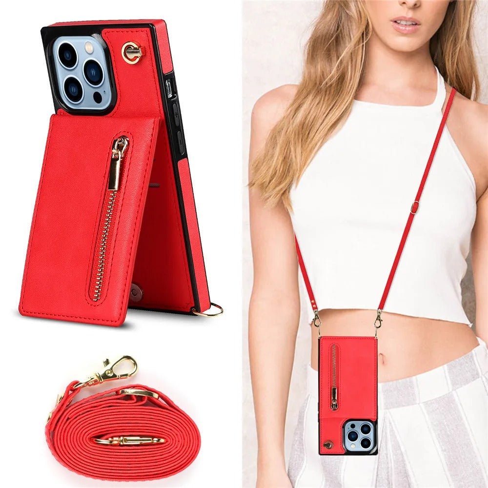Coque SafetyPhone™ rouge pour iPhone avec bandoulière réglable