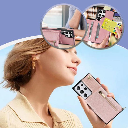 coque Samsung rose avec bandoulière, protection contre les chocs et les rayures